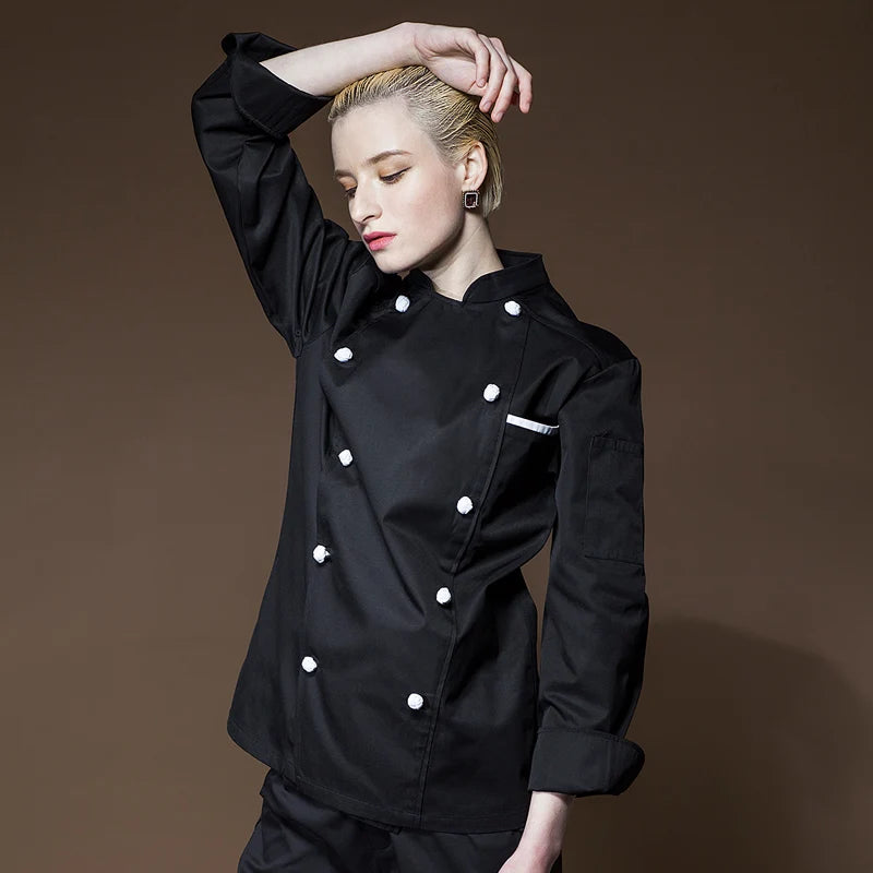 High quality long sleeve white double breasted chef jacket - ChefLooks