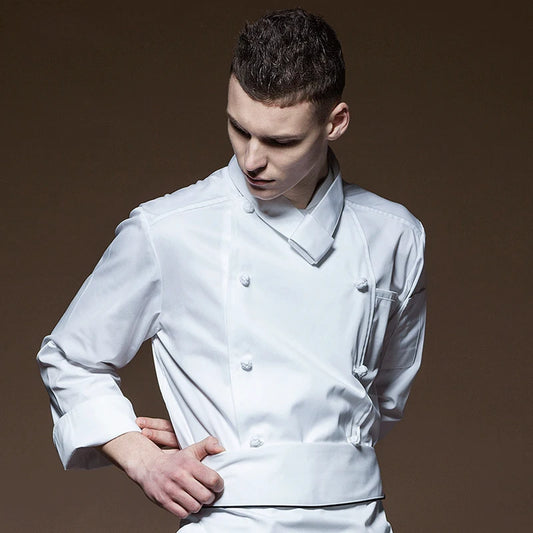 High quality long sleeve white double breasted chef jacket - ChefLooks